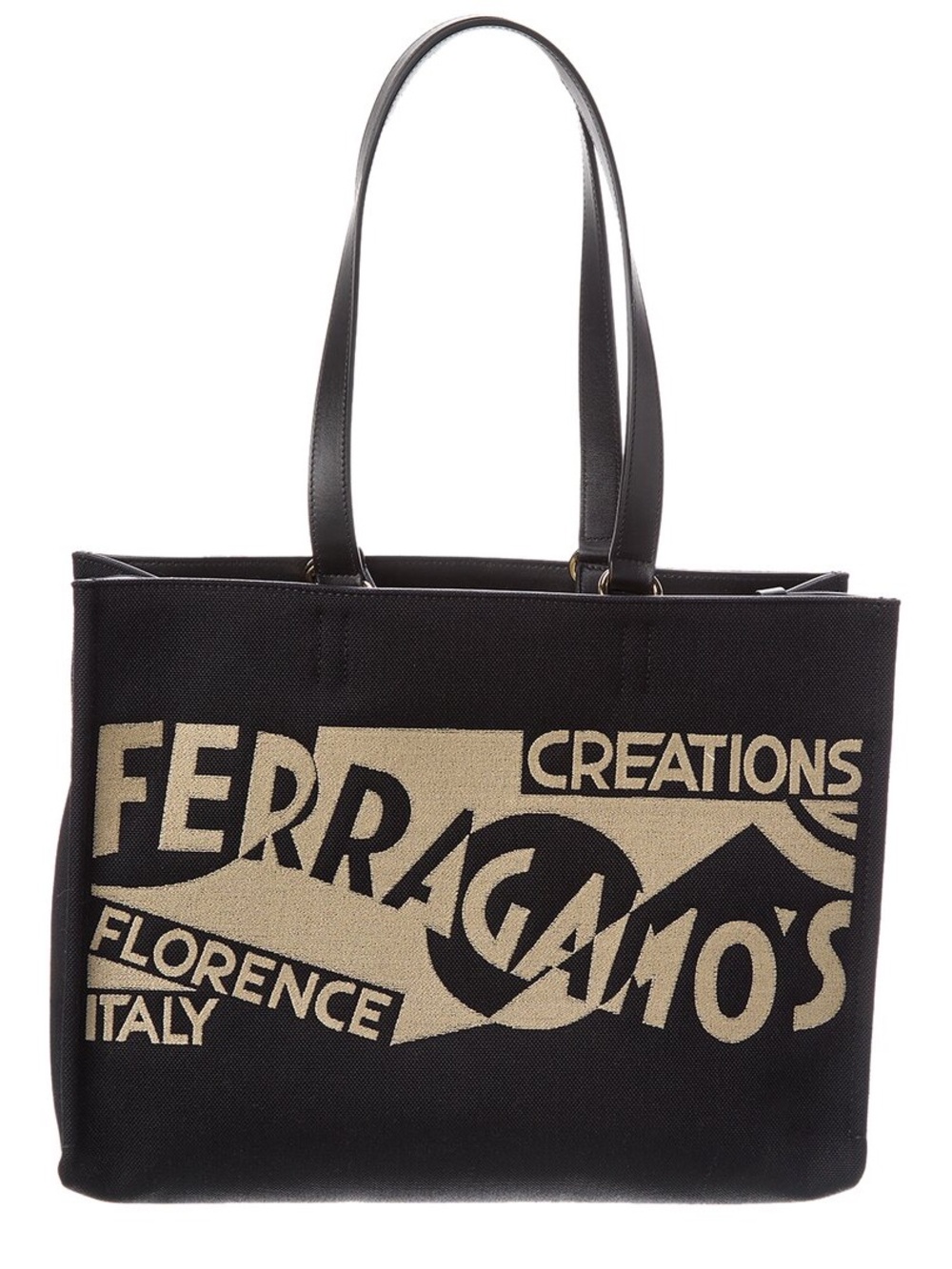 Ferragamo Logo Medium Canvas & Leather Tote Women's Black
